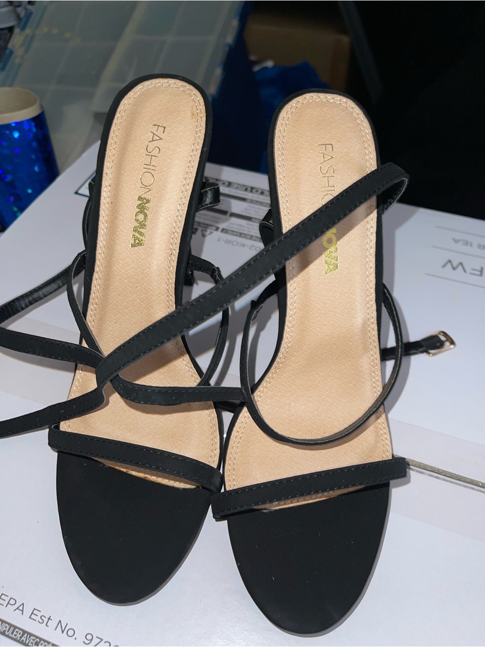 Fashion Nova Black Strappy Heeled Sandals